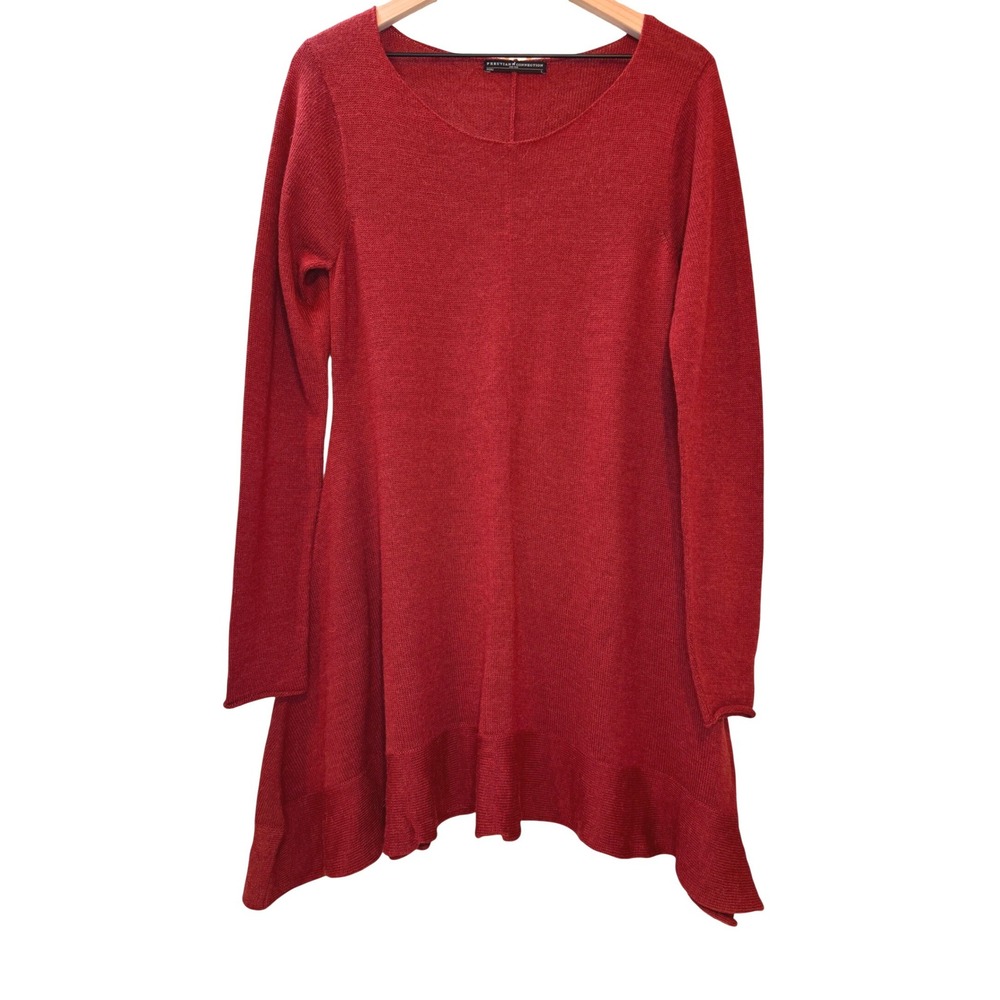 New Peruvian Connection Alpaca Dress Size L Red Knit Asymmetrical Boho Winter